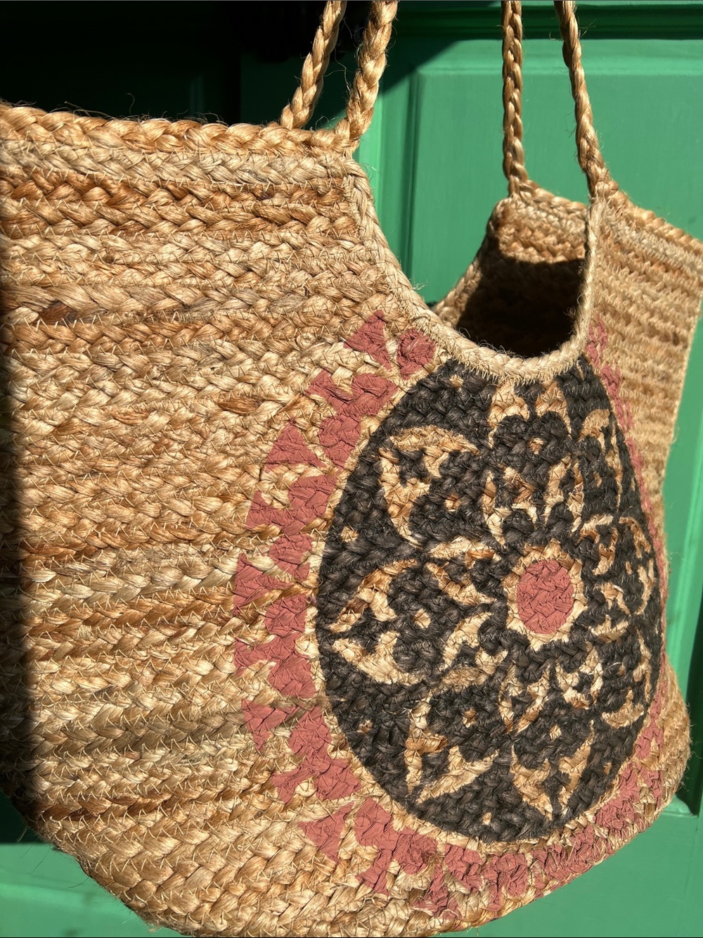 Anthropologie + Antik Kraft Woven Straw Tote Boho Jute Braided Handle Beach bag - Picture 3 of 7